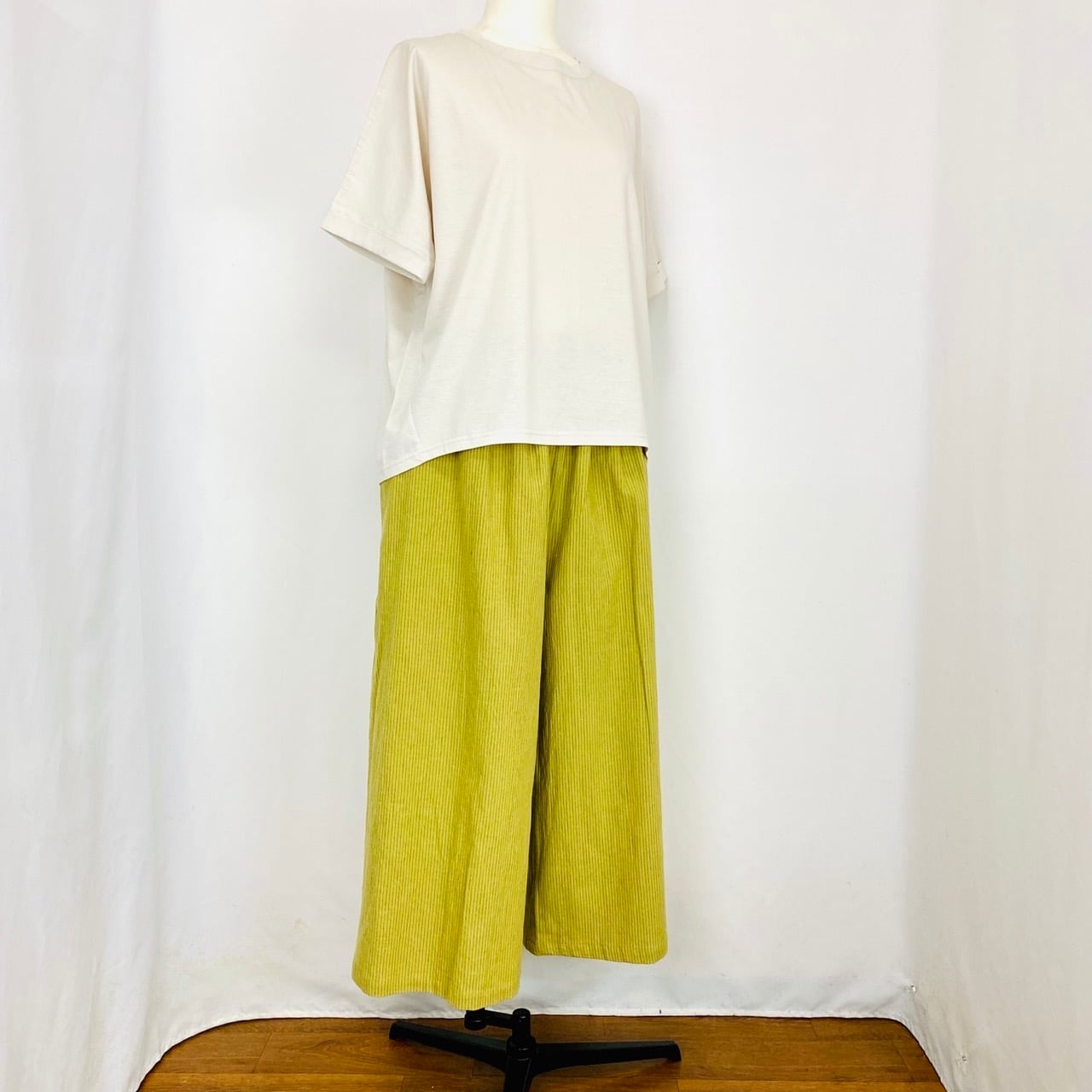 245018　ストレスフリーワイドパンツ　2カラー　綿麻先染めストライプ