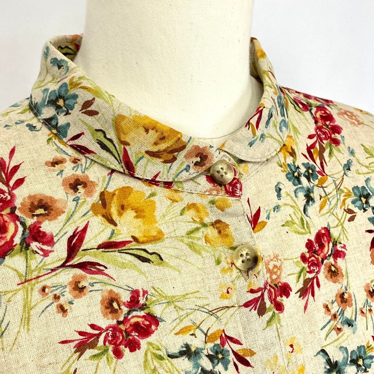 SU1910   丸襟ゆったりブラウス　3カラー　多色プリント花柄　綿麻