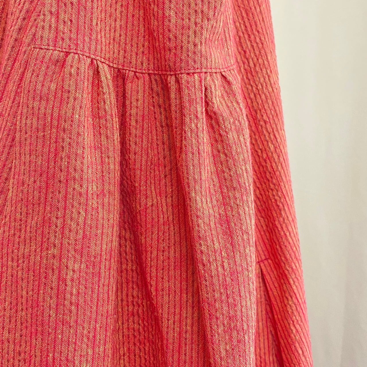 242010　サイドギャザーワンピース　5カラー　遠州織り　逆スラブストライプ　薄手