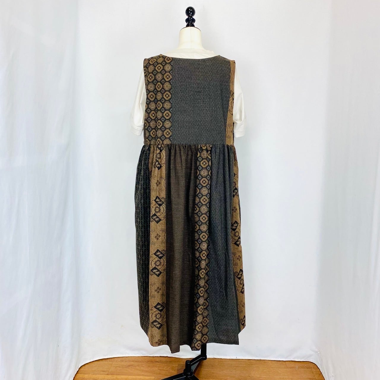 246013  ウエストギャザージャンパースカート　2カラー　安曇野染絣　大島紬柄