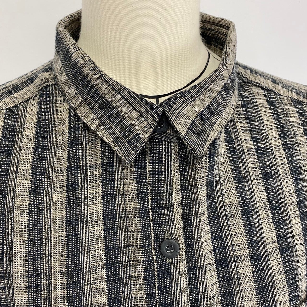 202011　ローウエストワンピース　2カラー　遠州織物　うすで逆スラブ絣ストライプ