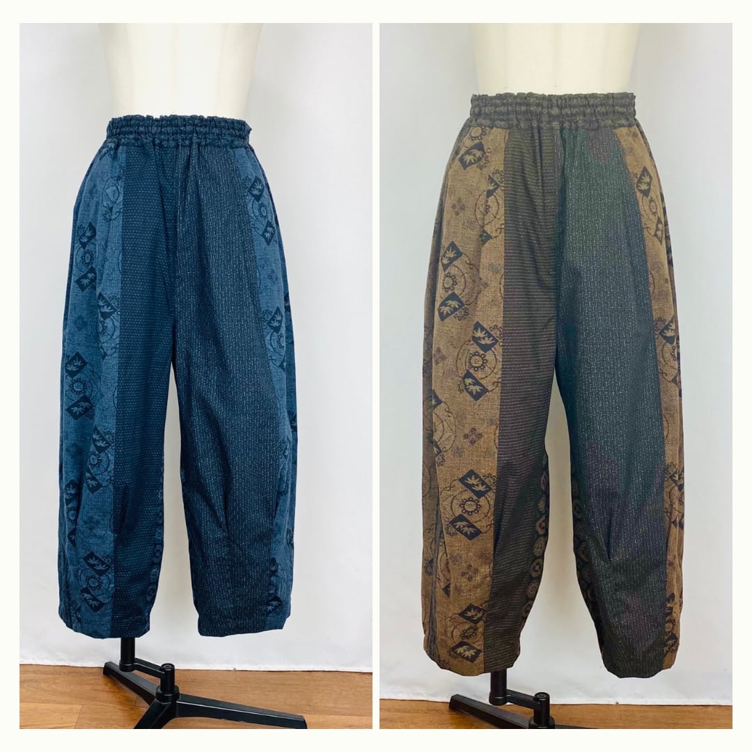 225043   ゆったりタックパンツ　4カラー　安曇野染絣　大島紬柄