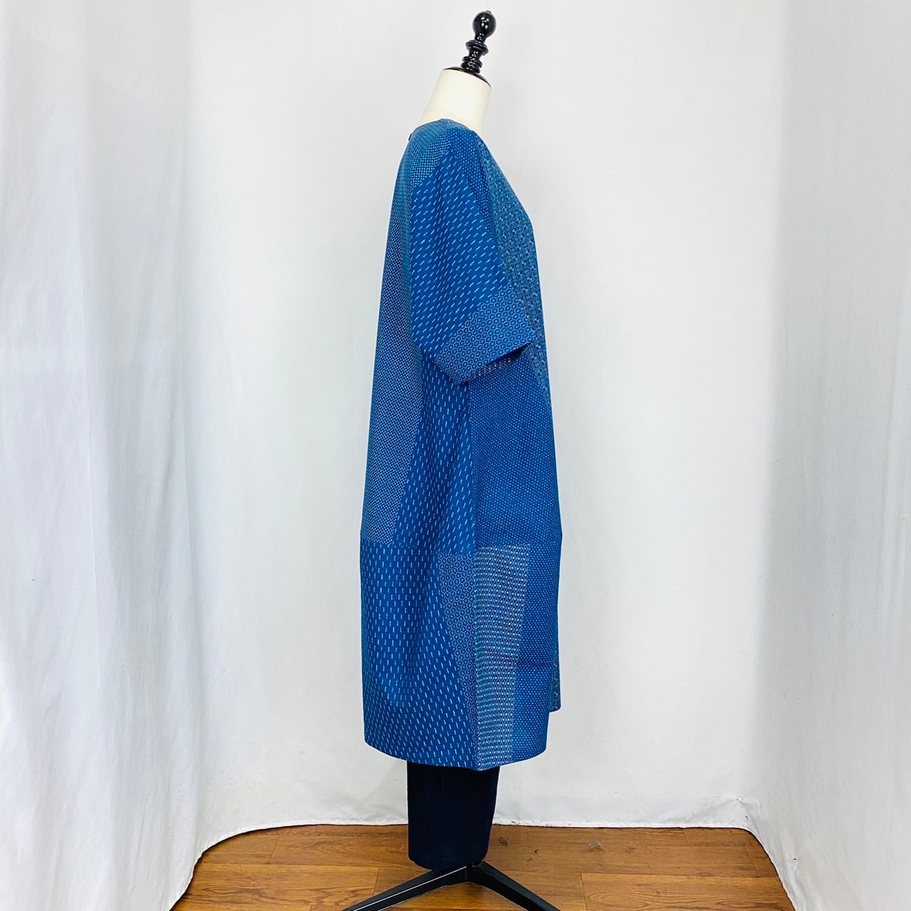 2320133   切替えビッグワンピース　2カラー　安曇野染め　絣ボーダー