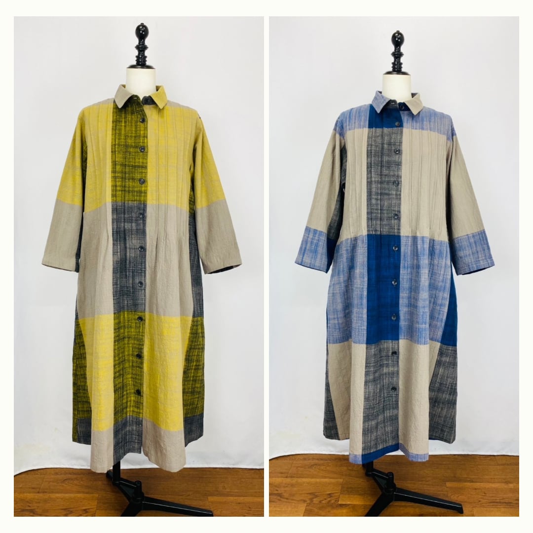 252091   ピンタックのワンピース　2カラー　遠州織物　逆スラブ大格子