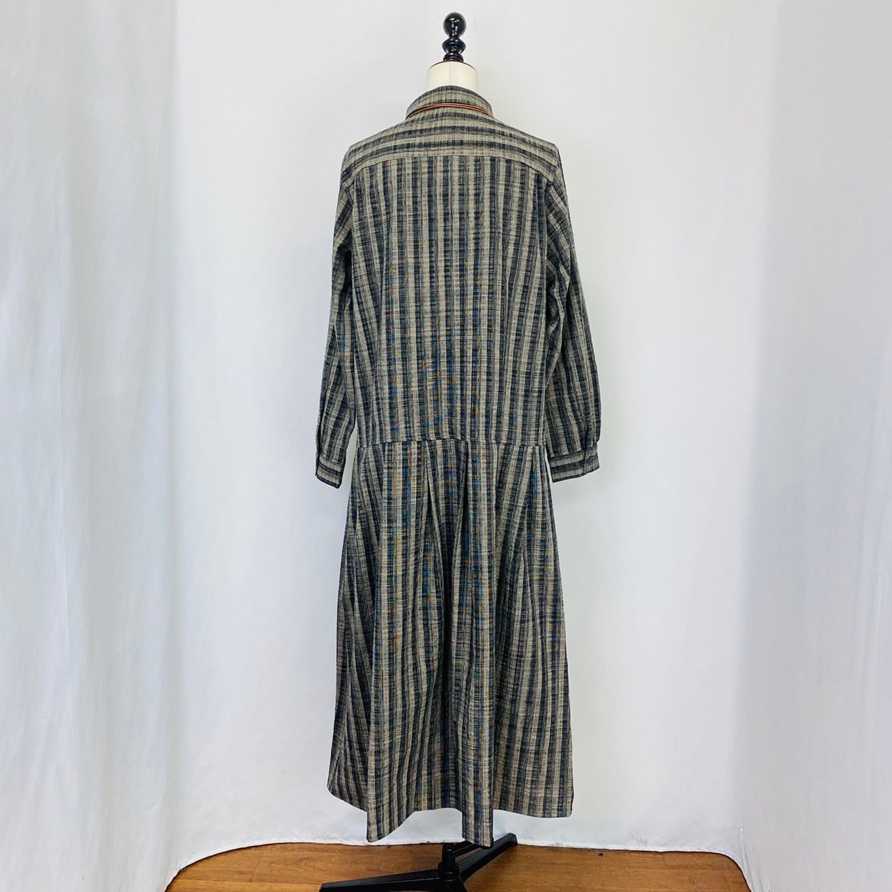 202011　ローウエストワンピース　2カラー　遠州織物　うすで逆スラブ絣ストライプ