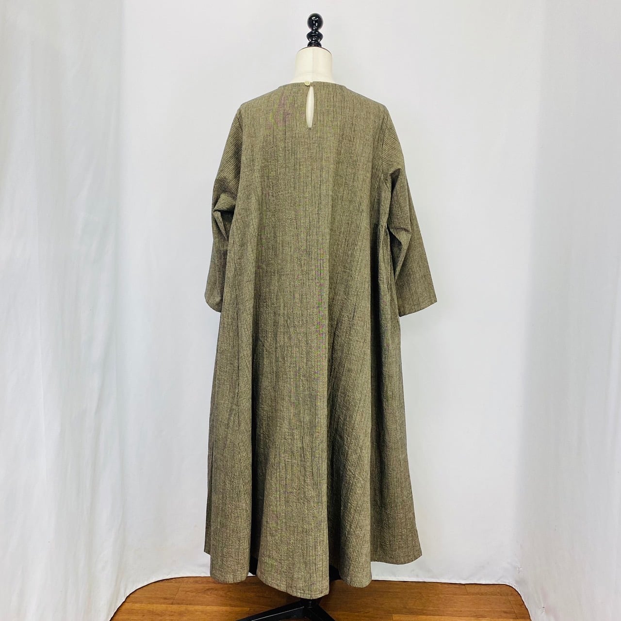 242010　サイドギャザーワンピース　5カラー　遠州織り　逆スラブストライプ　薄手