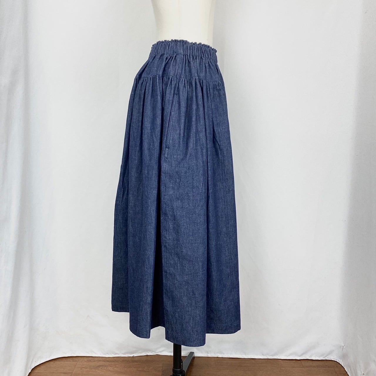 【再販】245047　切替えギャザースカート　2カラー　岡山デニム