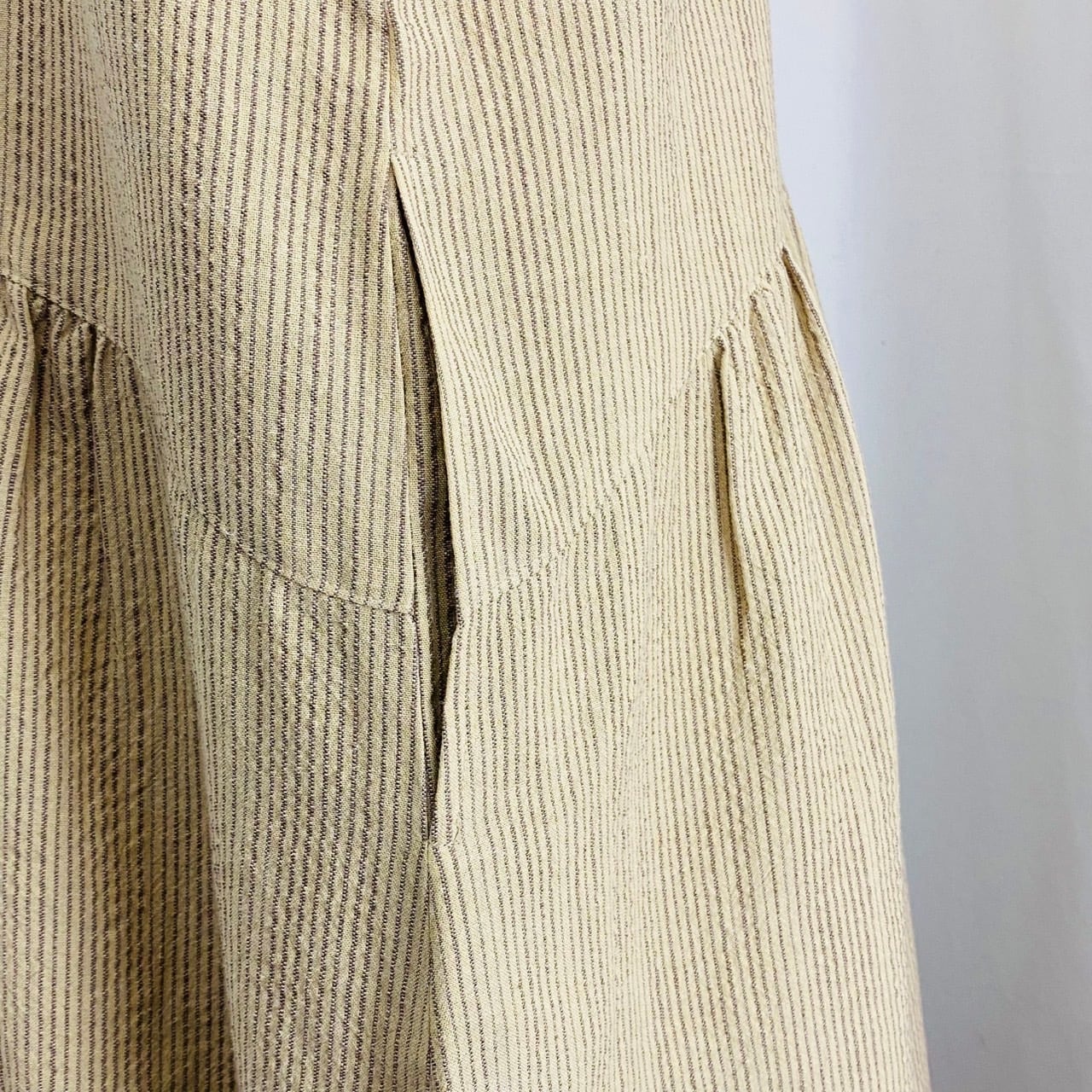 242010　サイドギャザーワンピース　5カラー　遠州織り　逆スラブストライプ　薄手