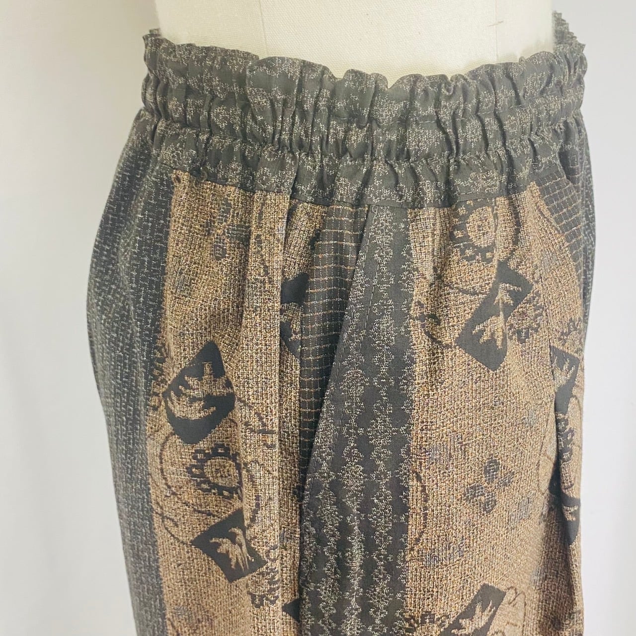 225043   ゆったりタックパンツ　4カラー　安曇野染絣　大島紬柄