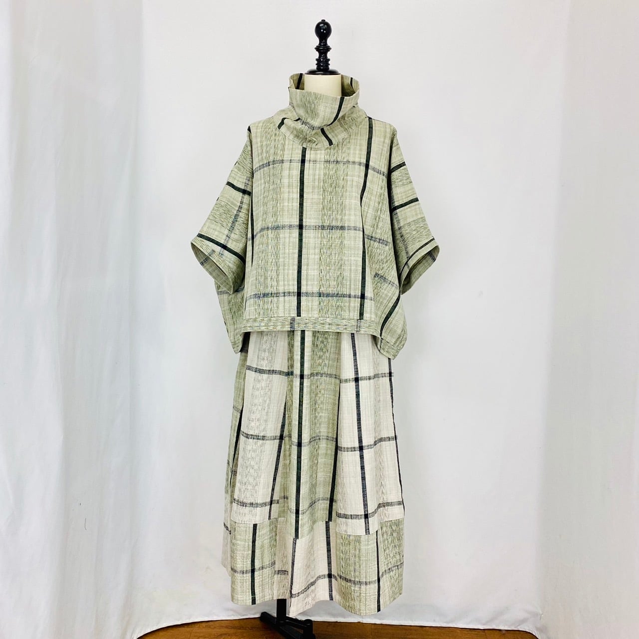 【再販】224011　ロールネック切替えプルオーバー　2カラー　遠州織物　逆スラブ絣格子