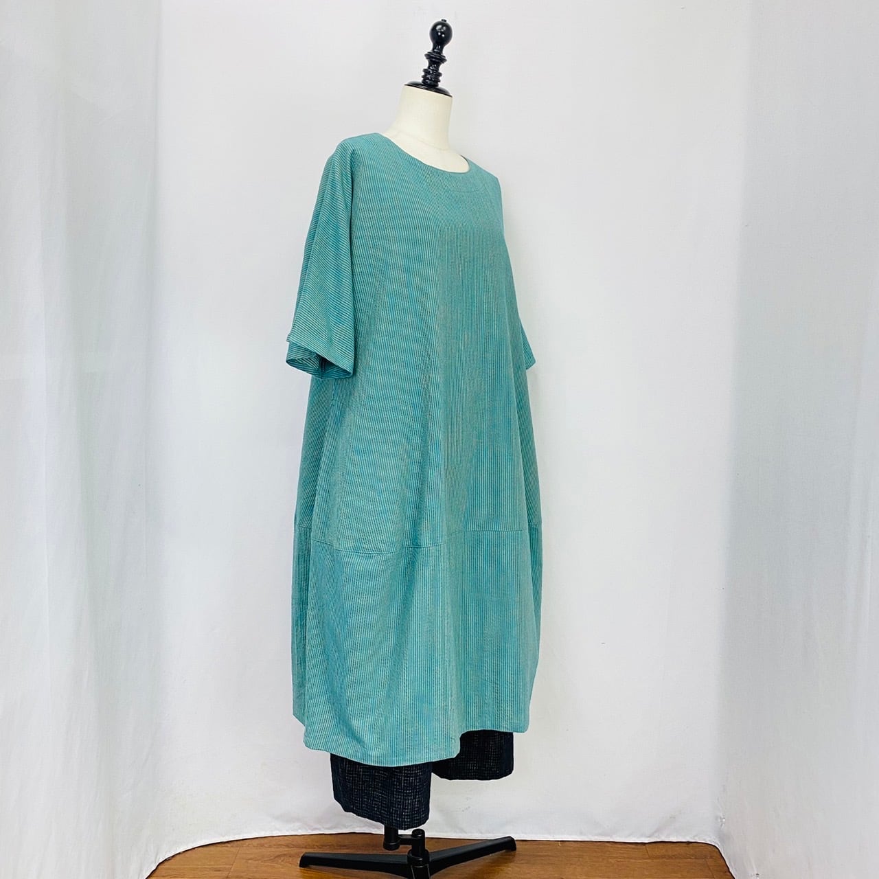 【再販】232011　切替えビッグワンピース　2カラー　遠州織物　逆スラブストライプ　薄手