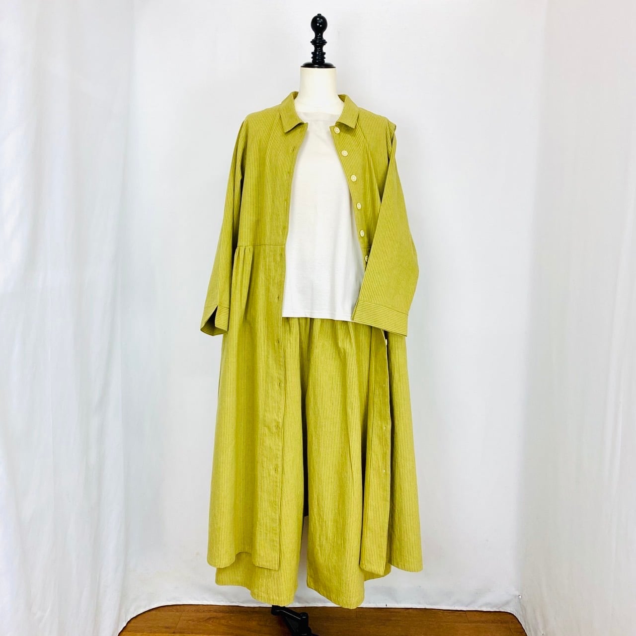 245018　ストレスフリーワイドパンツ　2カラー　綿麻先染めストライプ