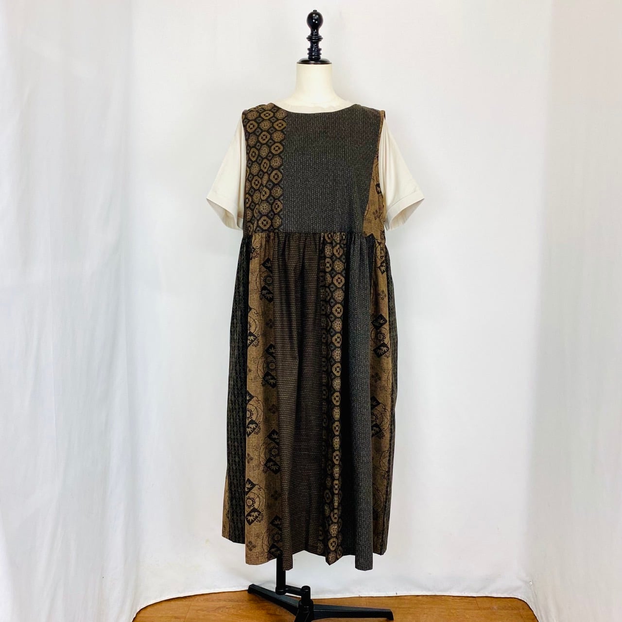 246013  ウエストギャザージャンパースカート　2カラー　安曇野染絣　大島紬柄