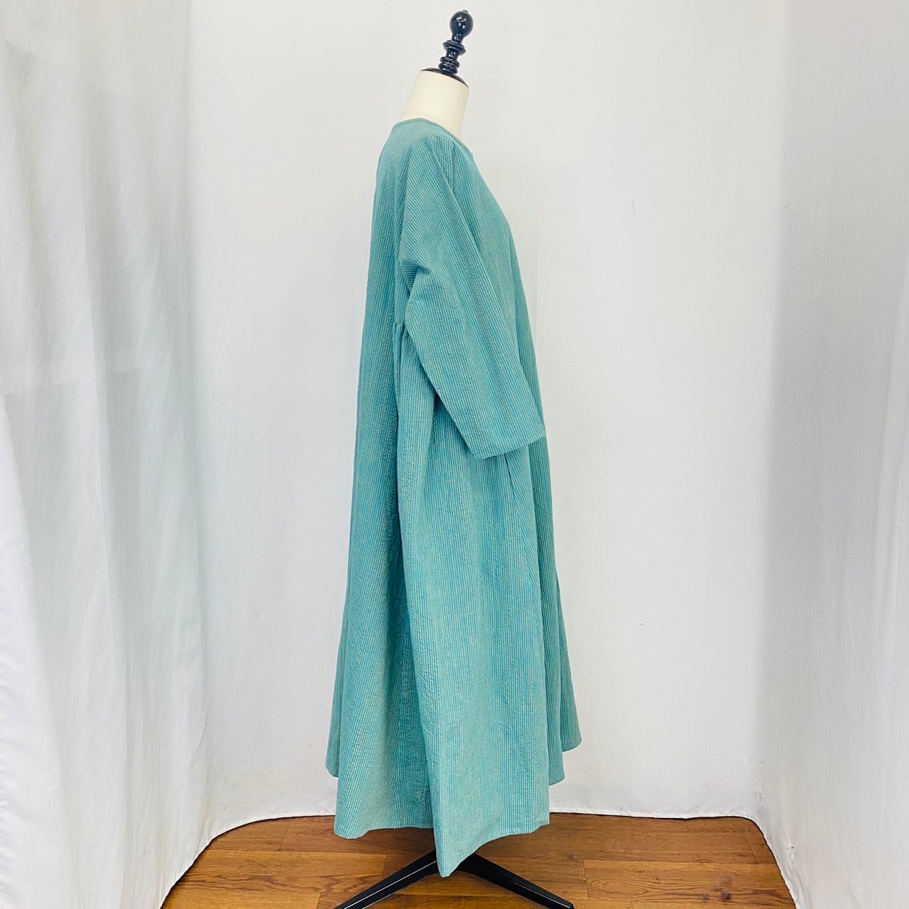 242010　サイドギャザーワンピース　5カラー　遠州織り　逆スラブストライプ　薄手