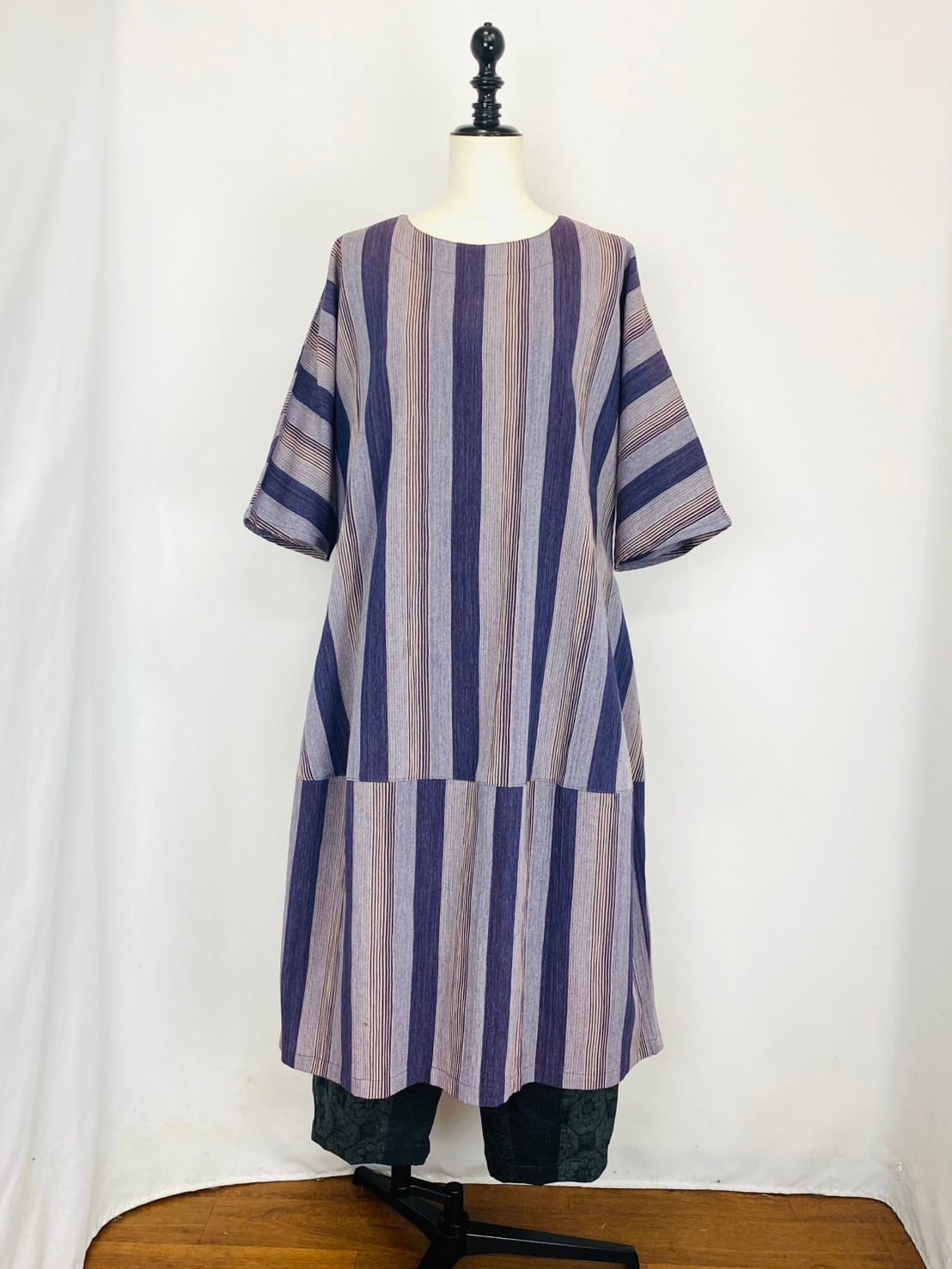 232019   切替ビッグワンピース　亀田縞　パープル系