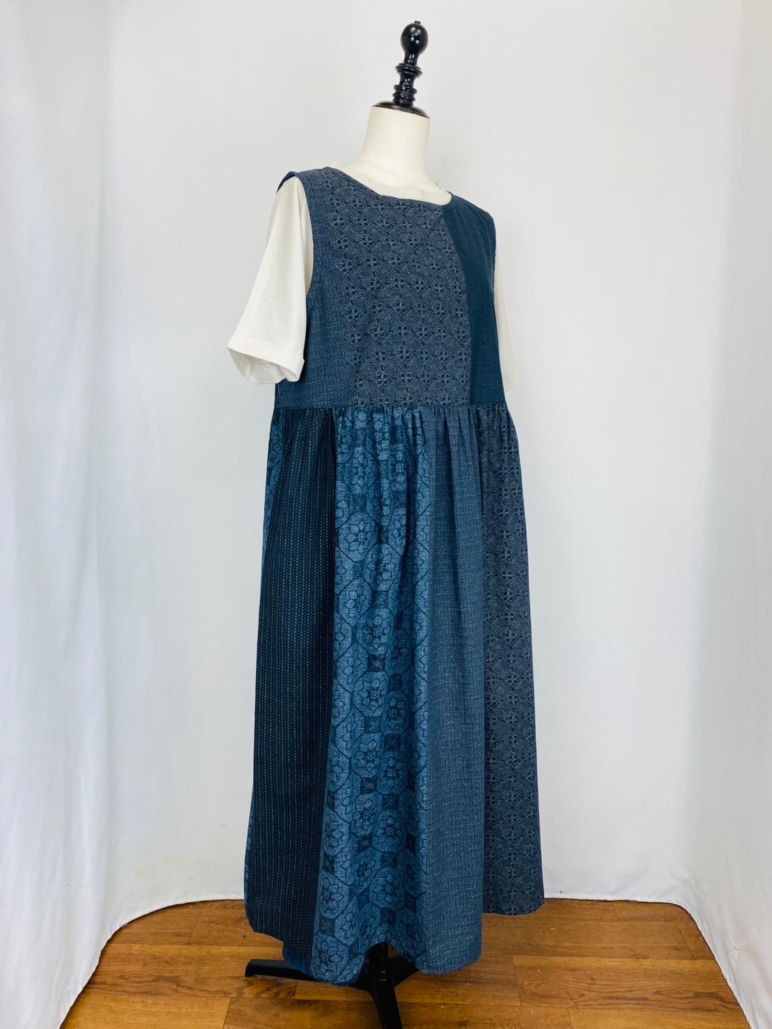 246013  ウエストギャザージャンパースカート　2カラー　安曇野染絣　上方大島紬柄