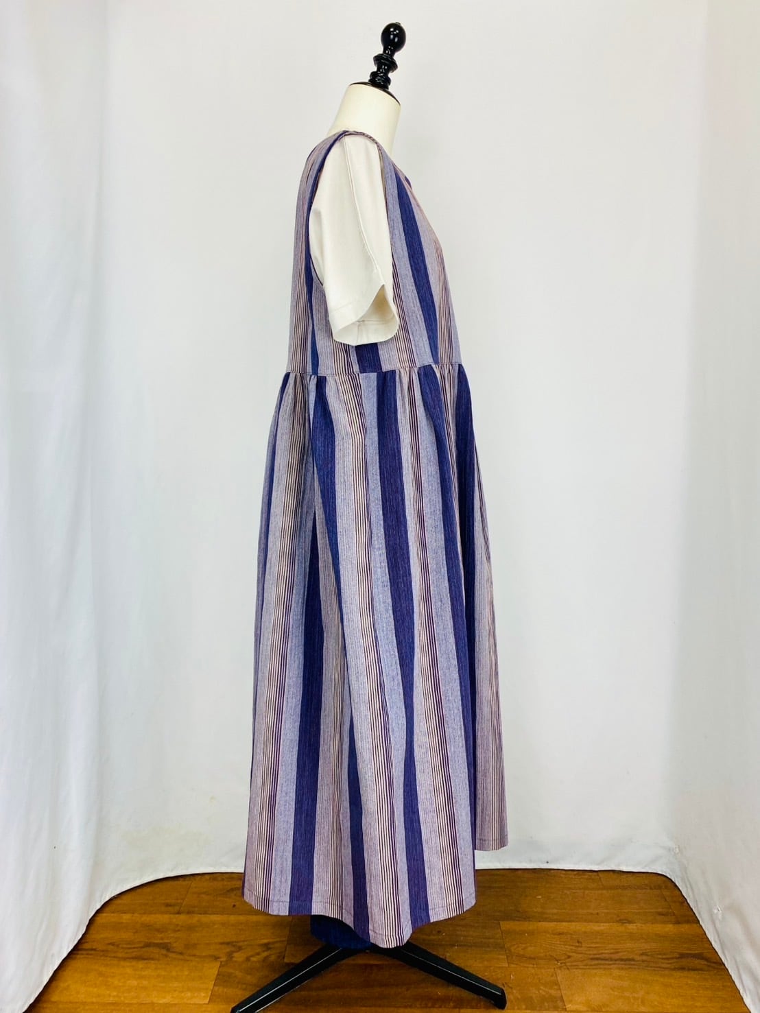 246019-1  ウエストギャザージャンパースカート　パープル系　亀田縞