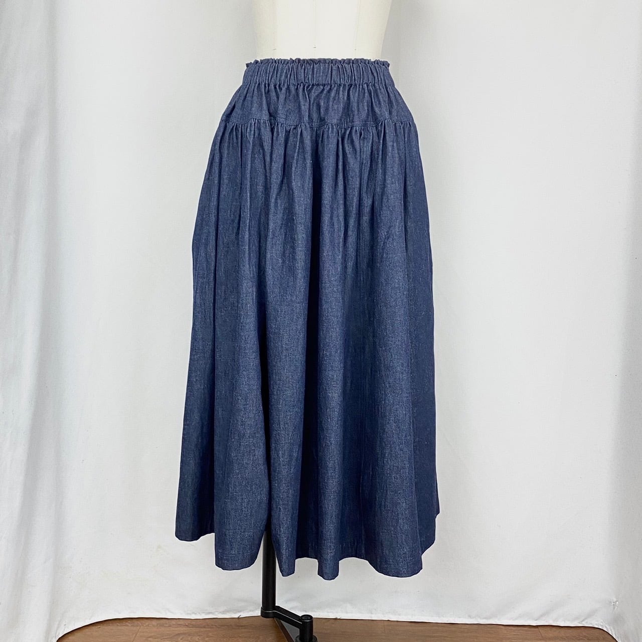 【再販】245047　切替えギャザースカート　2カラー　岡山デニム