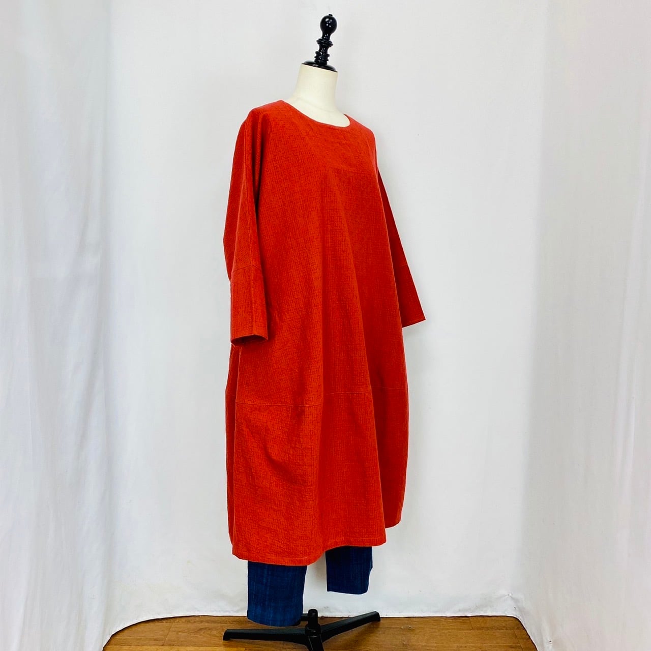 252031　切替ビッグワンピース（長袖）　遠州織物　たてよこ絣