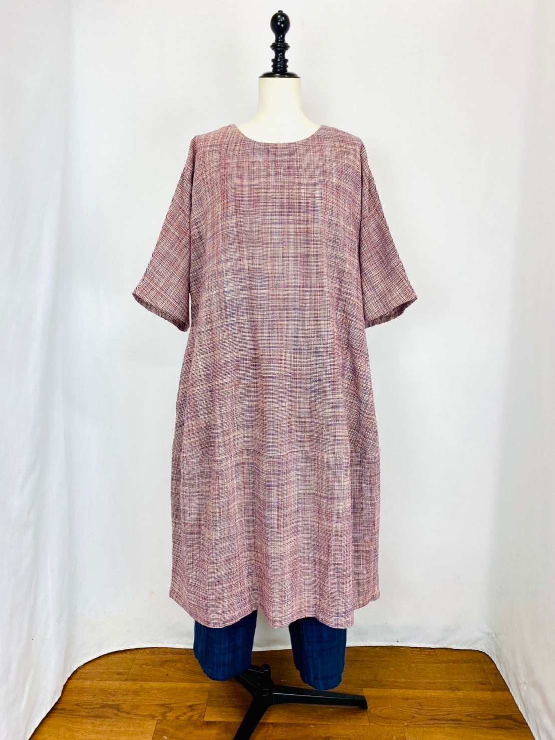 232011　切替ビッグワンピース　2カラー　遠州織物　うすで逆スラブストライプ