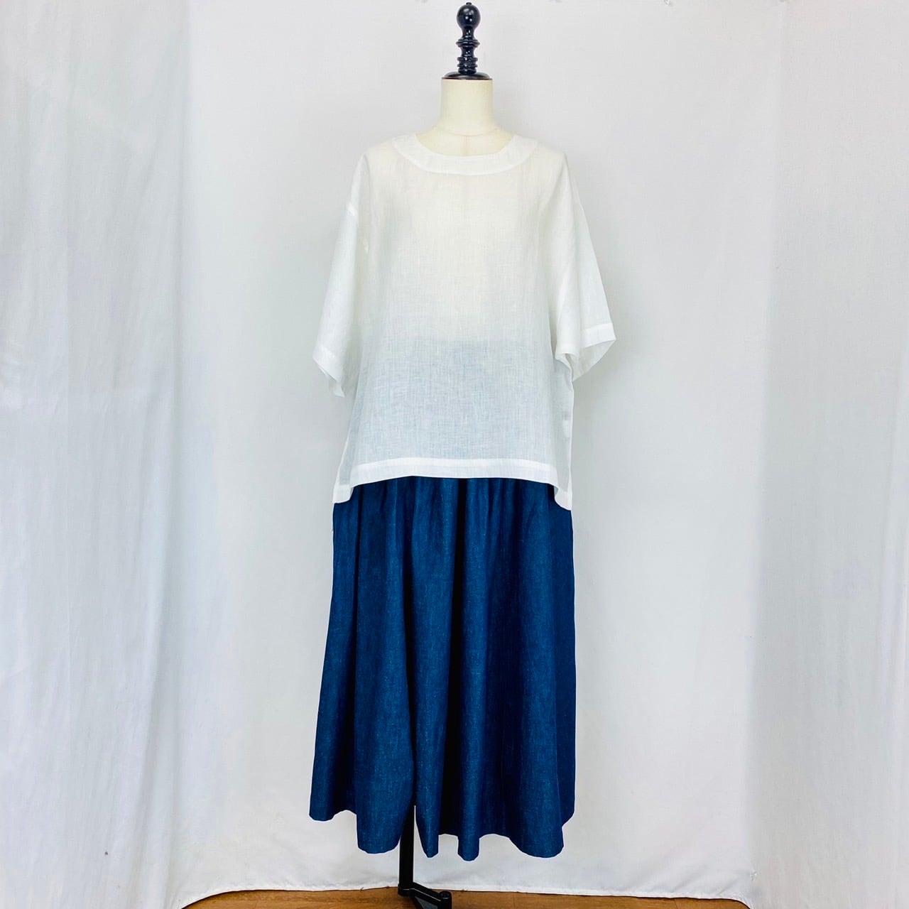 【再販】245047　切替えギャザースカート　2カラー　岡山デニム