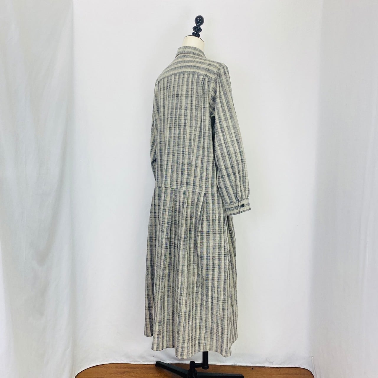 202011　ローウエストワンピース　2カラー　遠州織物　うすで逆スラブ絣ストライプ