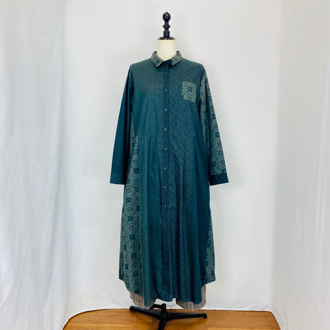 222133   シャツワンピース　2カラー　安曇野染絣　大島紬柄