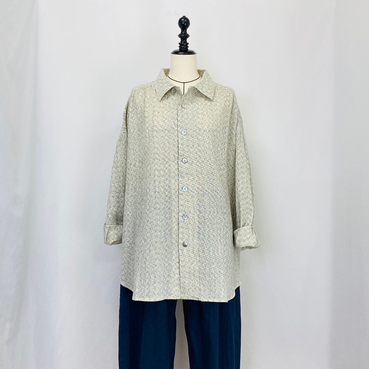 223020   ペインターシャツ　遠州織物　みじん絣楊柳