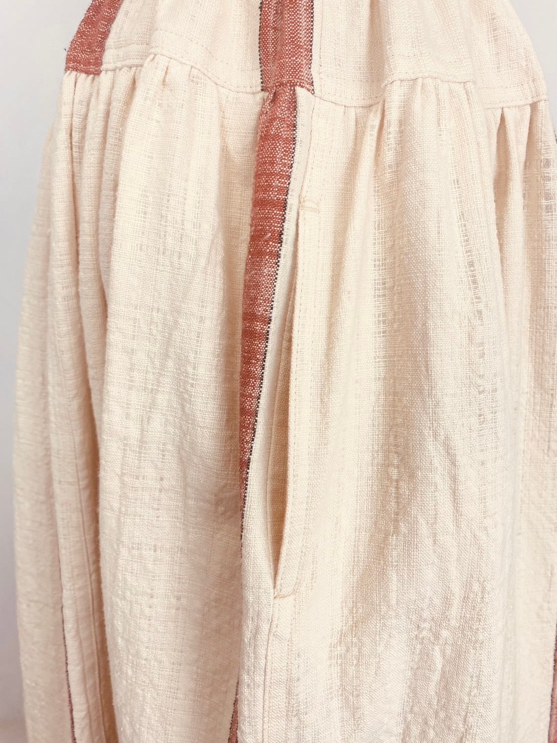 245041  切替ギャザースカート　遠州織物　ギャザースラブストライプ