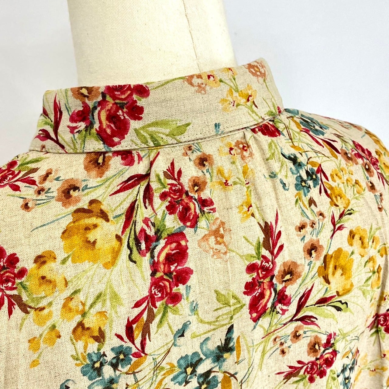 SU1910   丸襟ゆったりブラウス　3カラー　多色プリント花柄　綿麻