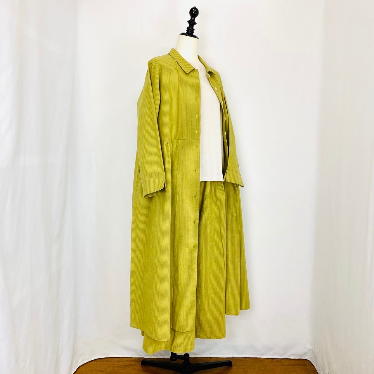 245018　ストレスフリーワイドパンツ　2カラー　綿麻先染めストライプ