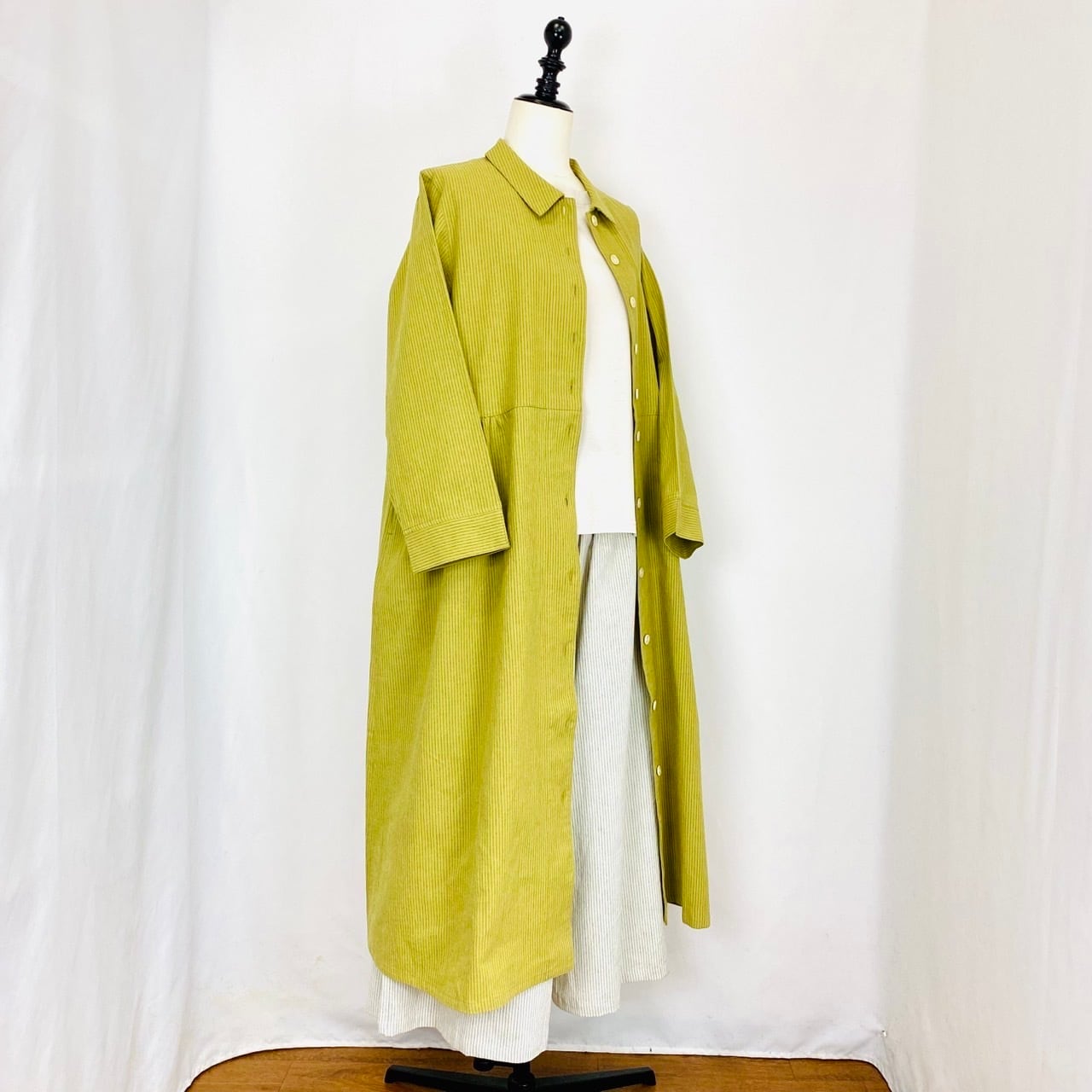 245018　ストレスフリーワイドパンツ　2カラー　綿麻先染めストライプ